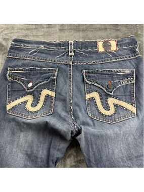 Vintage Y2K Laguna Beach Jeans Men 40 Wide Leg Rhinestones Streetwear Retro Blue